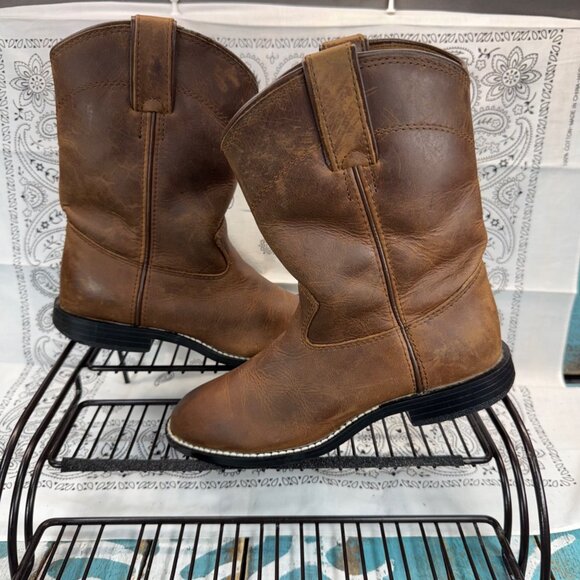 Justin Roper Youth Size 1D US Brown Leather Cowboy Western Boots 3410Y - Picture 1 of 9